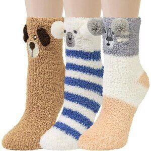 Loritta Women’s Fuzzy Socks 3-Pair Warm Cozy Fluffy Cute Animal Slipper Socks